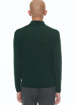 Fursac Merino Wool Longsleeves Polo Sweater Forest Green Best Sale