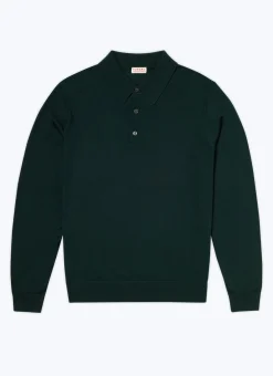 Fursac Merino Wool Longsleeves Polo Sweater Forest Green Best Sale