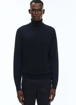 Fursac Merino Wool Roll Neck Sweater Navy Blue Best Sale