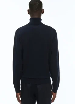 Fursac Merino Wool Roll Neck Sweater Navy Blue Best Sale