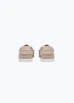 Fursac Nubuck Leather Boat Loafers Beige New