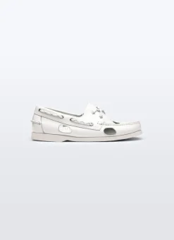 Fursac Openwork Leather Boat Shoes White Outlet