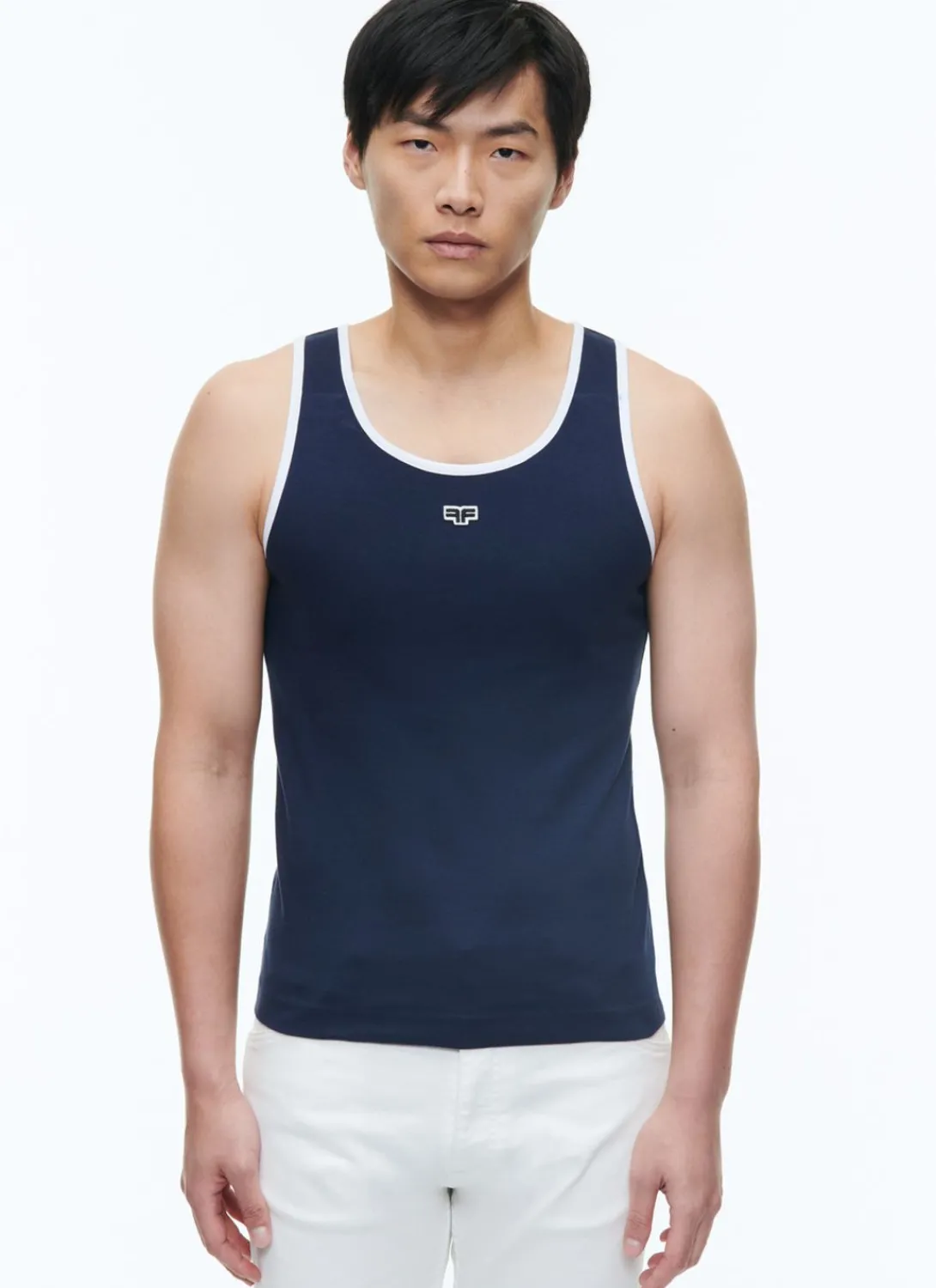 Fursac Organic Cotton Tank Top With Logo Navy Blue - White Hems Fashion