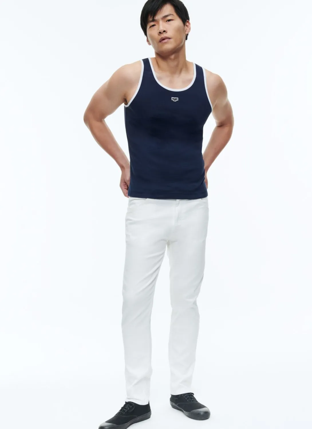 Fursac Organic Cotton Tank Top With Logo Navy Blue - White Hems Fashion