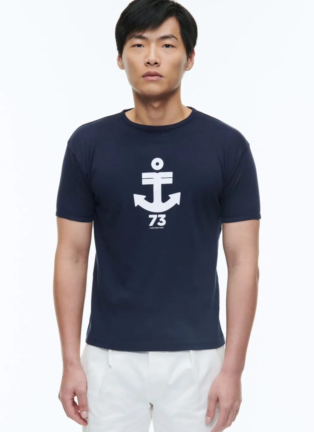 Fursac Organic Cotton T-Shirt With Print Navy Blue - Anchor Print Cheap