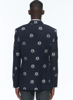 Fursac Patterned Wool Double-Breasted Suit Navy Blue - Diving Suit Jacquard Pattern Cheap