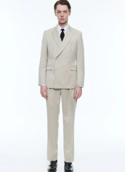 Fursac Patterned Wool Double-Breasted Suit Beige - Houndstooth Pattern Best