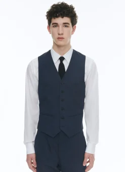 Fursac Prince Of Wales Wool Canvas Waistcoat Navy Blue - Prince Of Wales Pattern Hot