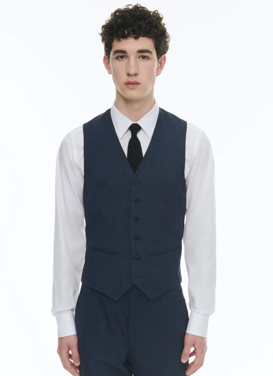 Fursac Prince Of Wales Wool Canvas Waistcoat Navy Blue - Prince Of Wales Pattern Hot