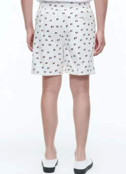Fursac Printed Cotton Elasticated Shorts Ecru - French Flags Print Fashion
