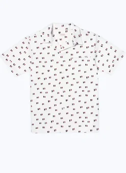 Fursac Printed Cotton Hawaiian Shirt Beige - French Flags Print Outlet