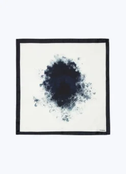 Fursac Printed Silk Twill Pocket Square White - Navy Blue Stain Print Best Sale