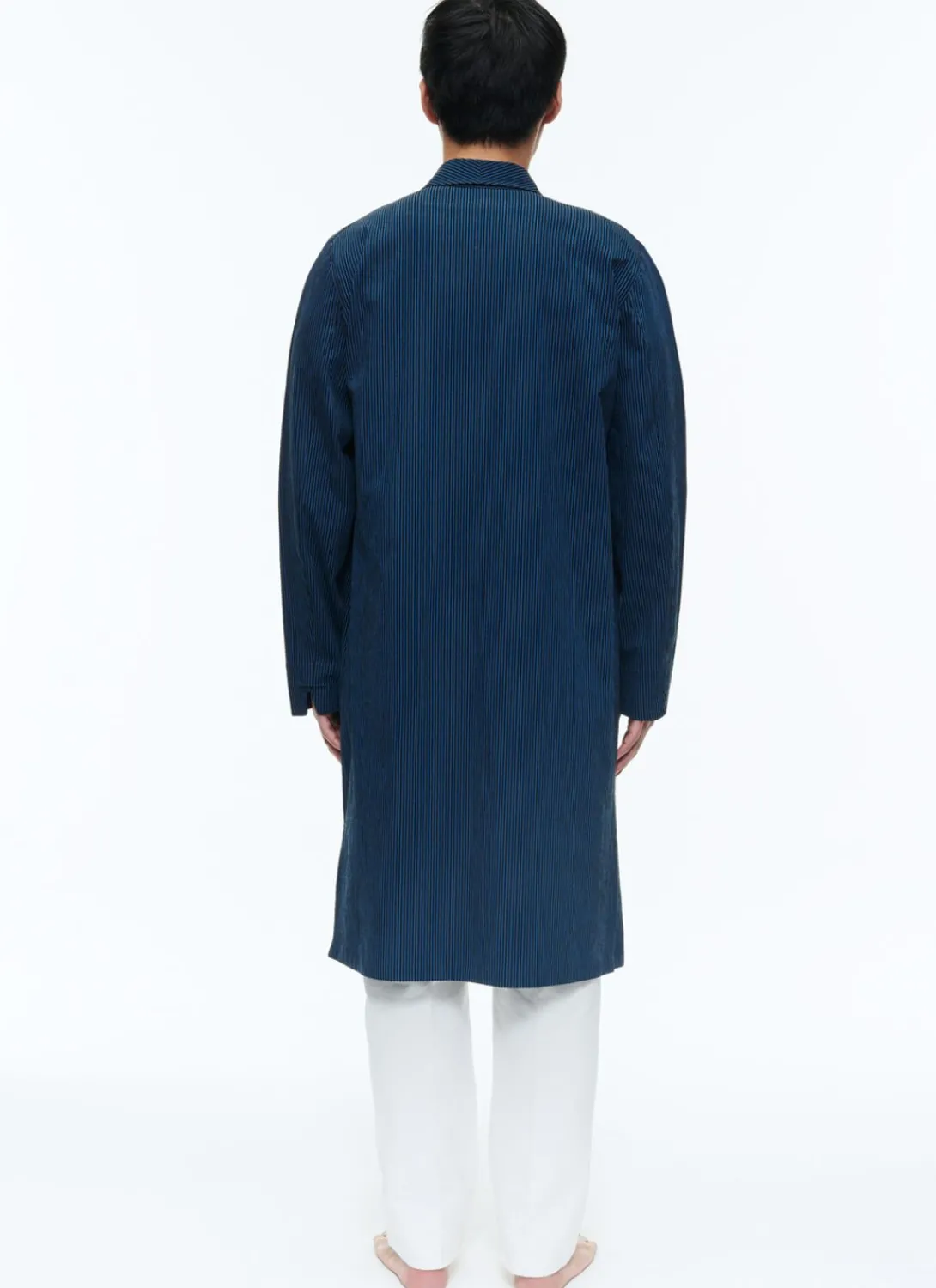 Fursac Seersucker Dressing Gown Shirt With Stripes Navy Blue - Navy Blue And Black Stripes Best