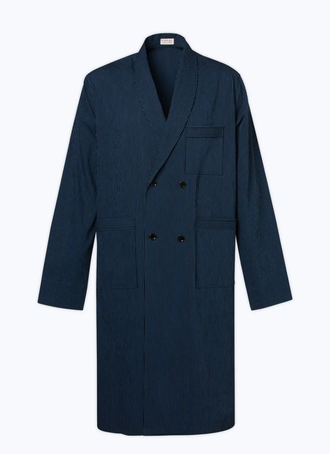 Fursac Seersucker Dressing Gown Shirt With Stripes Navy Blue - Navy Blue And Black Stripes Best