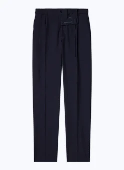 Fursac Seersucker Elasticated Trousers Navy Blue - Tone On Tone Gingham Pattern Discount