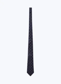 Fursac Silk Satin Tie With Flowers Pattern Navy Blue - Flowers Jacquard Pattern Best Sale