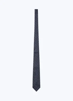 Fursac Silk Satin Tie With Pattern Navy Blue - Fancy Jacquard Micro-Design Online