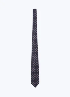 Fursac Silk Satin Tie With Pattern Navy Blue - Fancy Jacquard Micro-Design Clearance