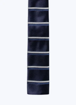 Fursac Silk Satin Tie With Stripes Navy Blue - White And Blue Double Stripes Best Sale