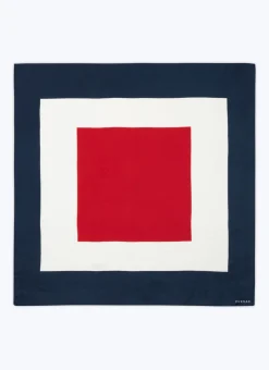 Fursac Silk Scarf With Geometrical Print White, Red And Navy Blue Flash Sale