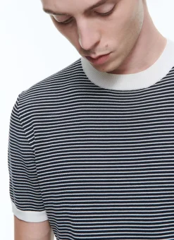 Fursac Striped Mercerized Cotton T-Shirt Ecru And Navy Blue Stripes Cheap