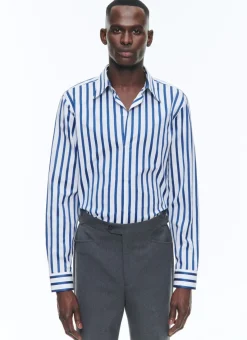 Fursac Striped Shirt With Swallow Collar White - Blue Stripes Flash Sale