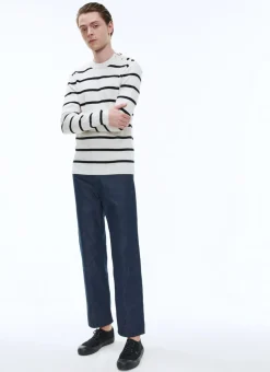Fursac Striped Wool And Cotton Sailor Sweater Ecru And Black Stripes Shop