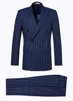 Fursac Striped Wool Double-Breasted Suit Blue - Stripes Outlet