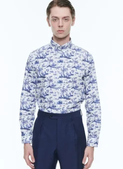 Fursac Toile De Jouy Printed Cotton Shirt Blue Toile De Jouy Print Discount