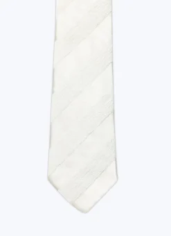 Fursac Velvet And Silk Tie With Stripes Ecru Best Sale