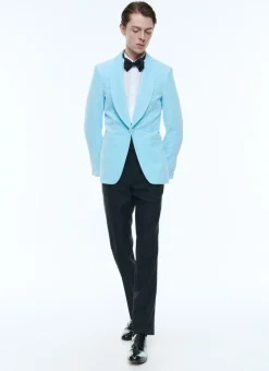 Fursac Velvet Shawl Collar Tuxedo Jacket Ice Blue Cheap