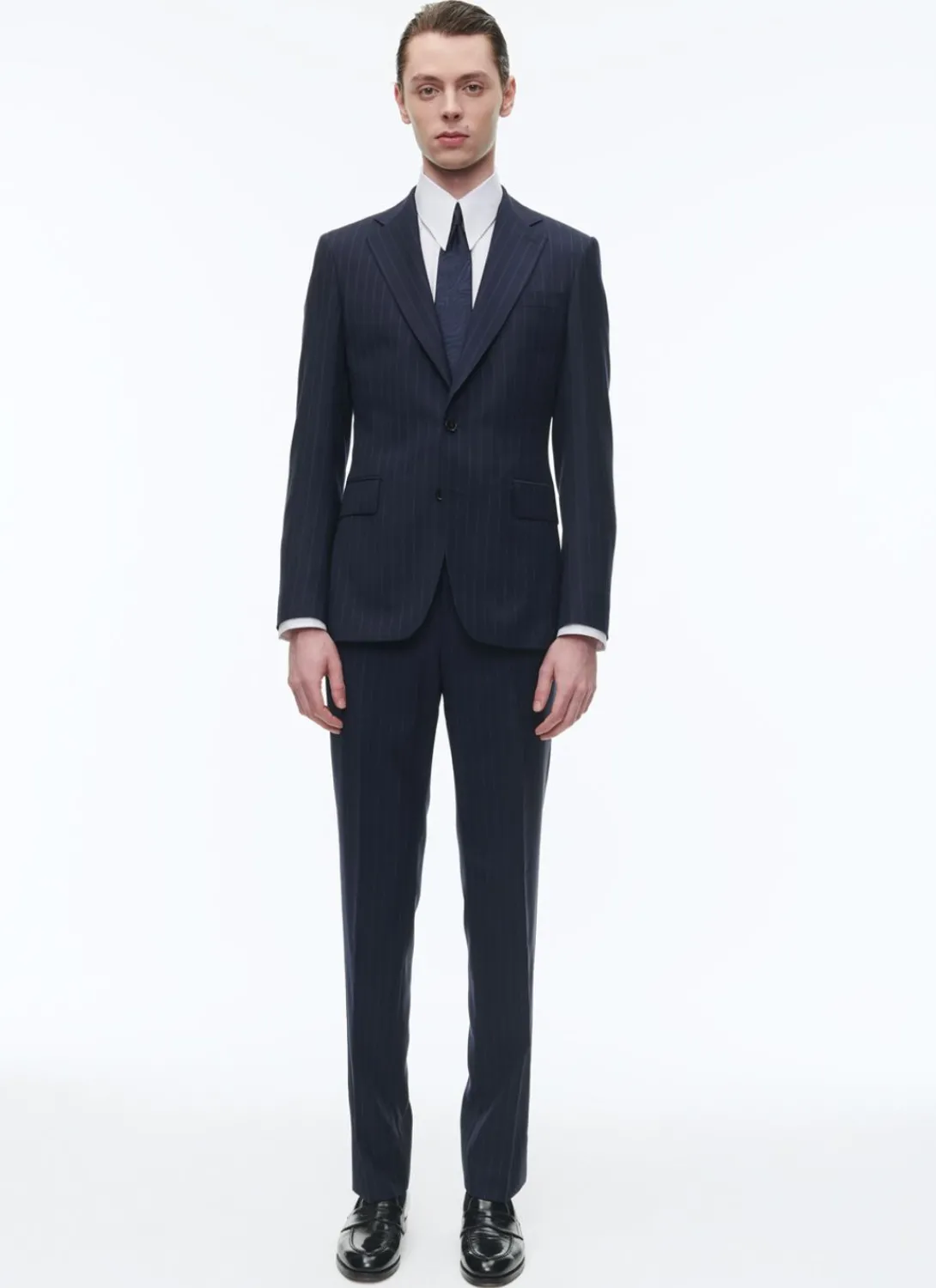 Fursac Virgin Wool Fitted Suit Navy Blue - Stripes Shop