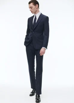 Fursac Virgin Wool Fitted Suit Navy Blue - Stripes Shop