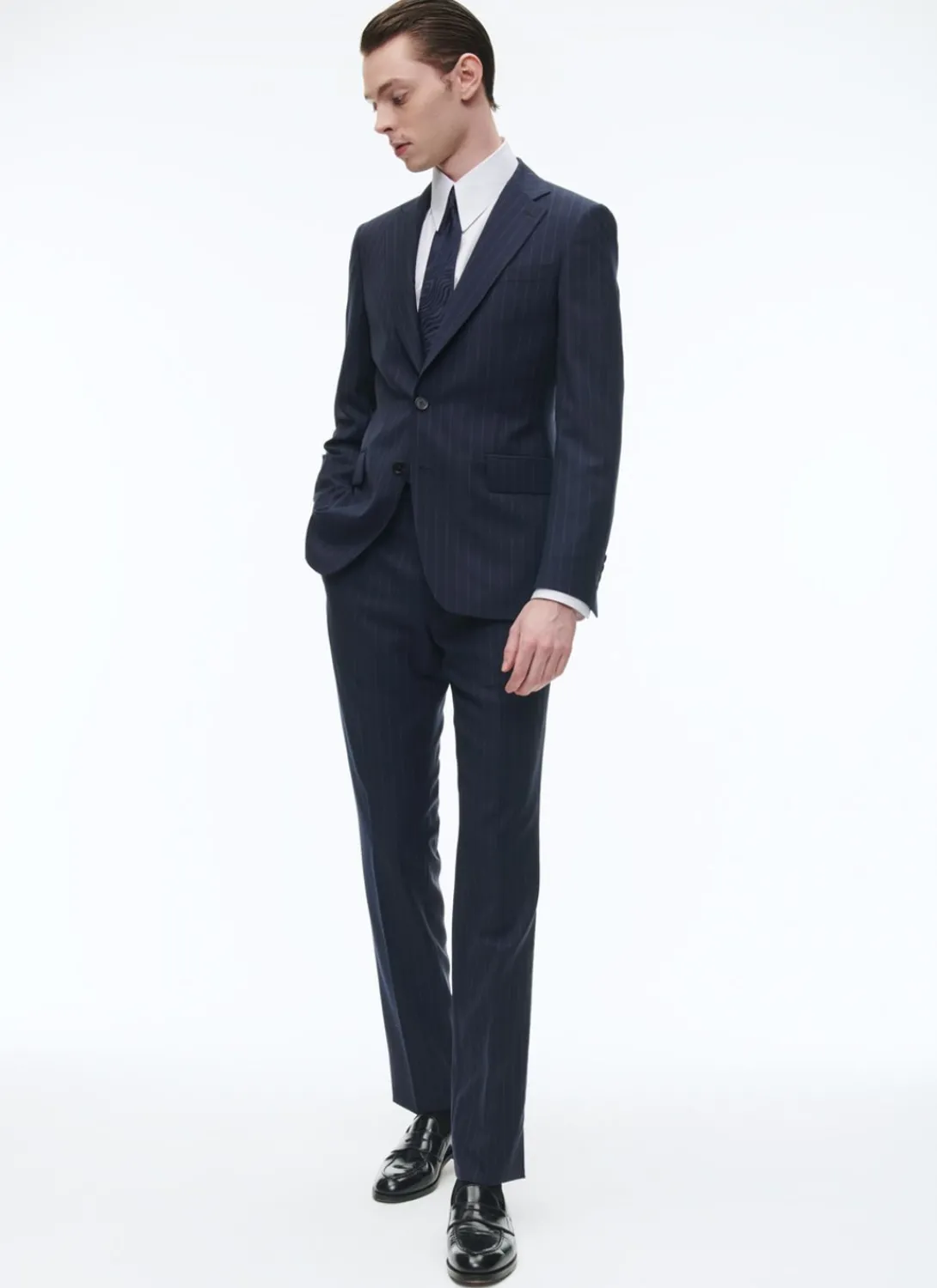 Fursac Virgin Wool Fitted Suit Navy Blue - Stripes Shop