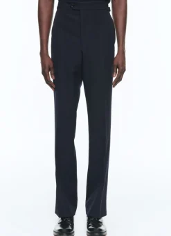 Fursac Virgin Wool Fitted Trousers Navy Blue Store
