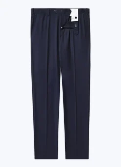 Fursac Virgin Wool Serge Large Trousers Navy Blue Shop
