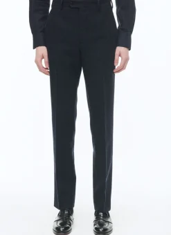 Fursac Virgin Wool Tweed Fitted Trousers Navy Blue Discount