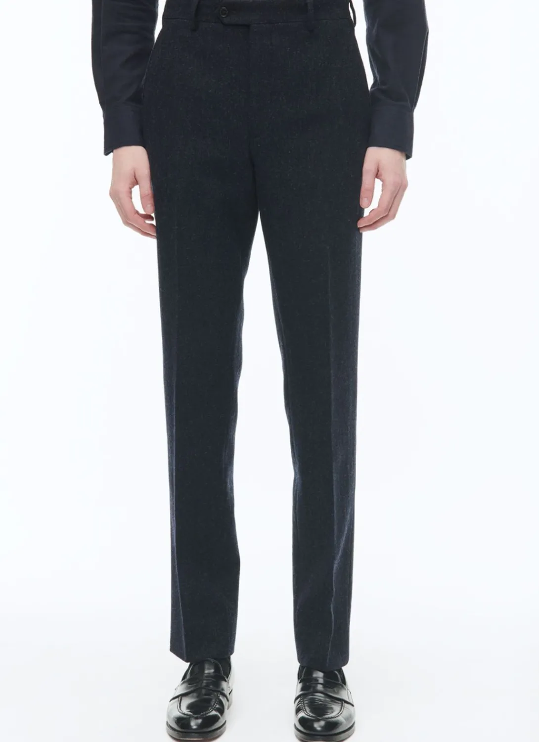 Fursac Virgin Wool Tweed Fitted Trousers Navy Blue Discount
