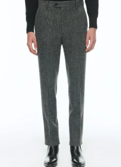 Fursac Virgin Wool Tweed Fitted Trousers Grey Cheap