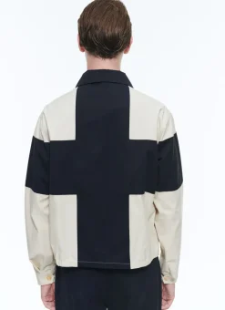 Fursac Water-Repellent Canvas Jacket Beige And Navy Blue Discount