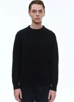 Fursac Wool And Cotton Cable Knit Sweater Navy Blue Clearance