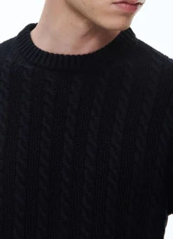 Fursac Wool And Cotton Cable Knit Sweater Navy Blue Clearance