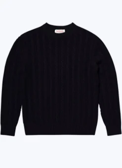 Fursac Wool And Cotton Cable Knit Sweater Navy Blue Clearance