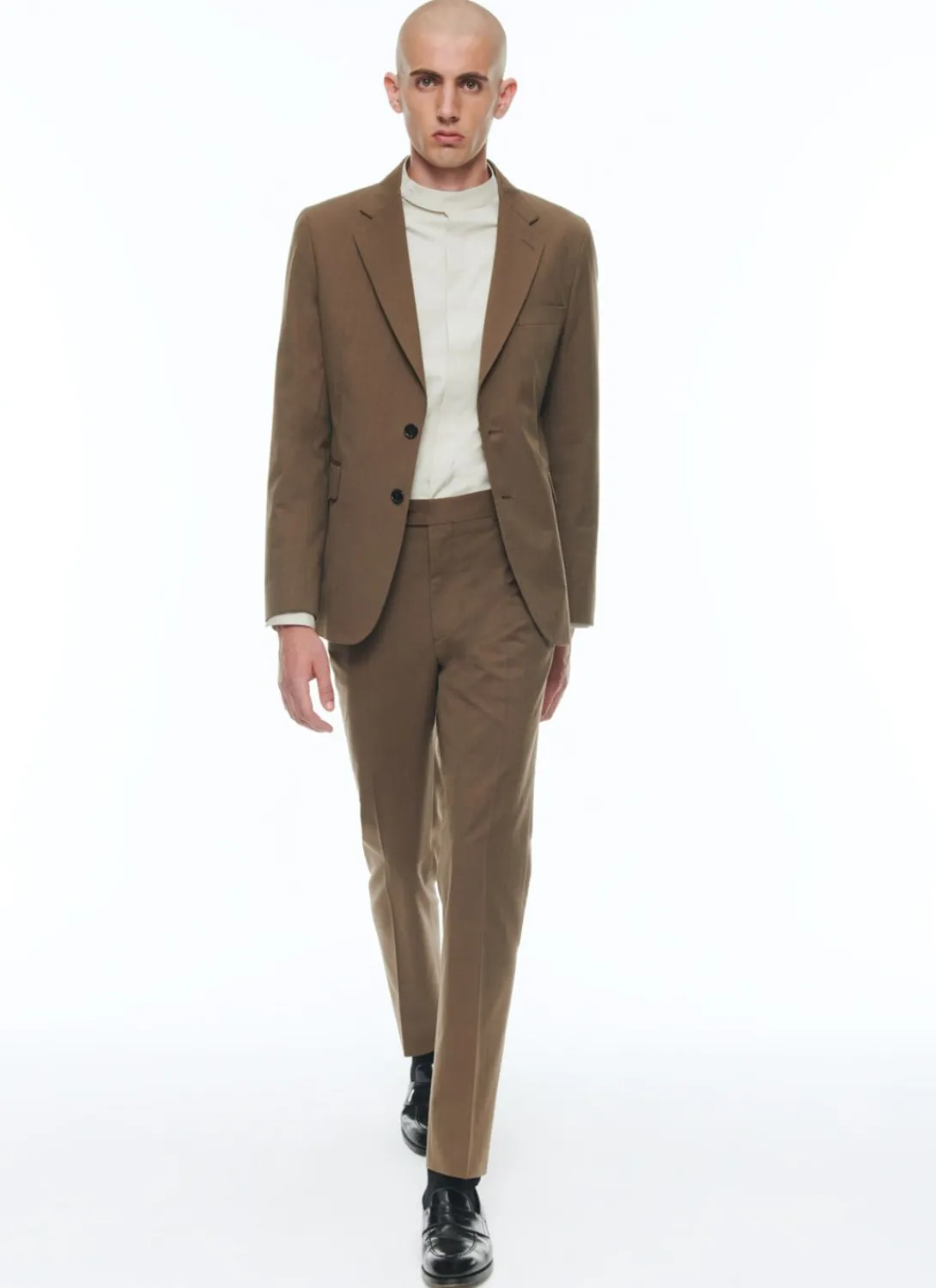 Fursac Wool And Cotton Straight Suit Tobacco - Blended Herringbone Pattern New