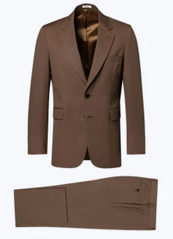 Fursac Wool And Cotton Straight Suit Tobacco - Blended Herringbone Pattern New