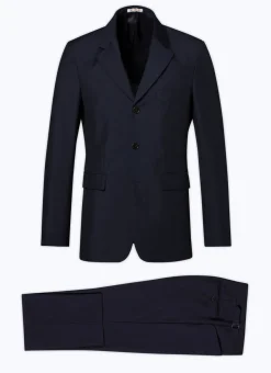 Fursac Wool And Mohair Serge Fitted Suit Navy Blue Store