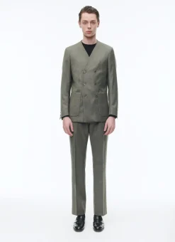 Fursac Wool Collarless Double-Breasted Suit Bronze Sale