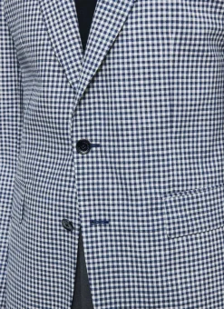 Fursac Wool, Cotton And Linen Jacket White And Dark Blue Gingham Pattern Outlet