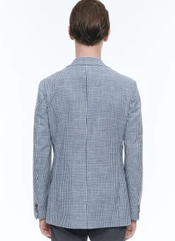 Fursac Wool, Cotton And Linen Jacket White And Dark Blue Gingham Pattern Outlet