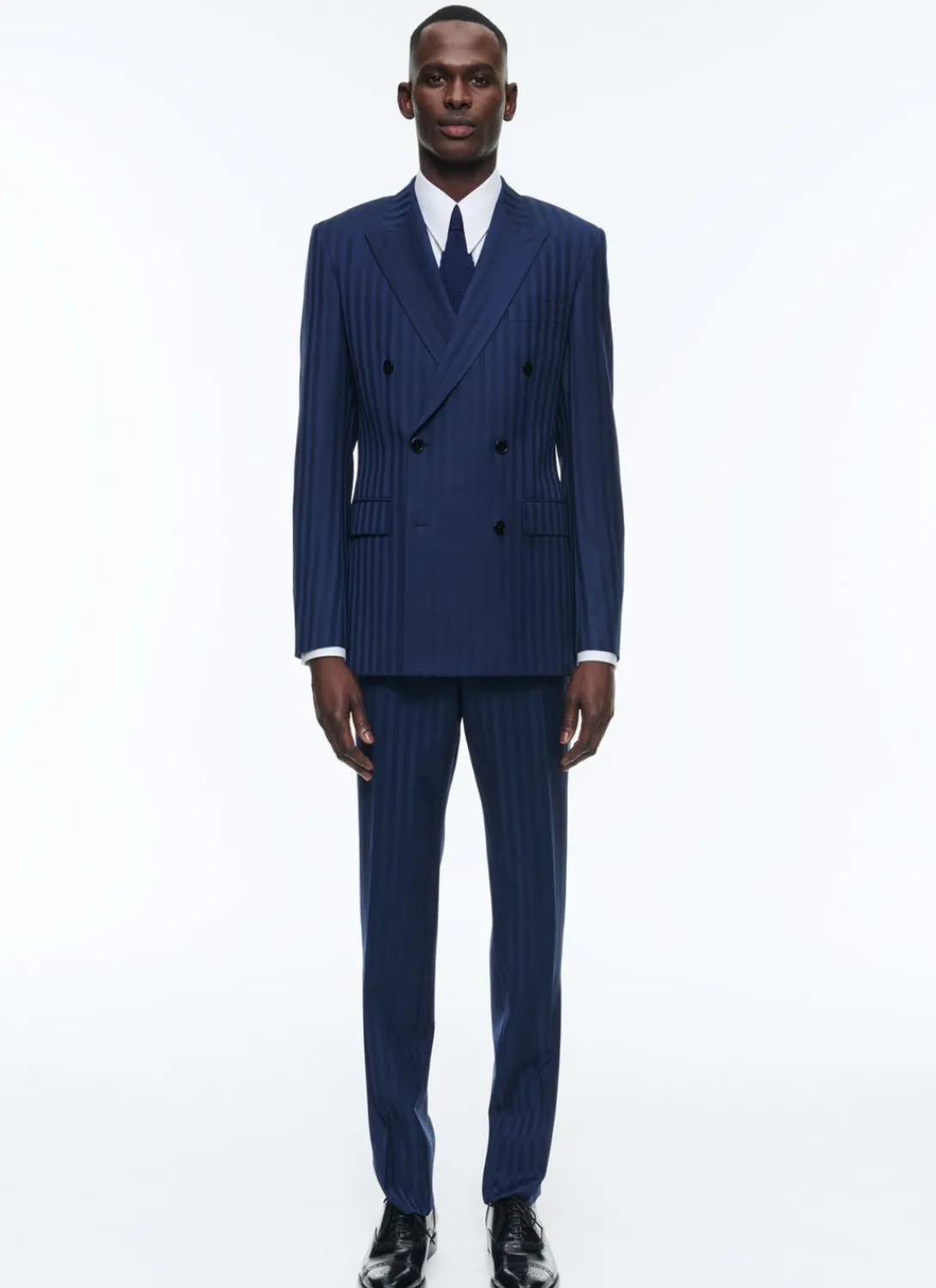 Fursac Wool Double-Breasted Striped Suit Blue - Tone On Tone Large Stripes Fashion